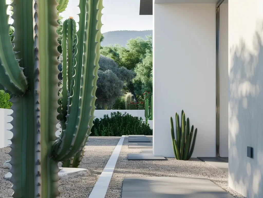 Grosser Kaktus im modernen Garten